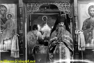 Serving with Fr. Deacon Andrei, sermonizing during the All Night Vigil to Saint Herman, August 1980 - Copyright � The Blessed Seraphim Hermitage